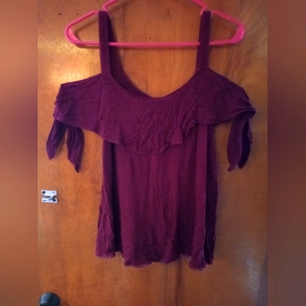 Maurices Cold Shoulder Burgundy Top
